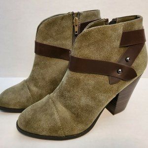 Almond Toe Block Heels Suede Bootie Shoes